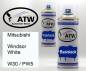 Preview: Mitsubishi, Windsor White, W30 / PW5: 400ml Sprühdose + 400ml Klarlack - Set, von ATW Autoteile West.